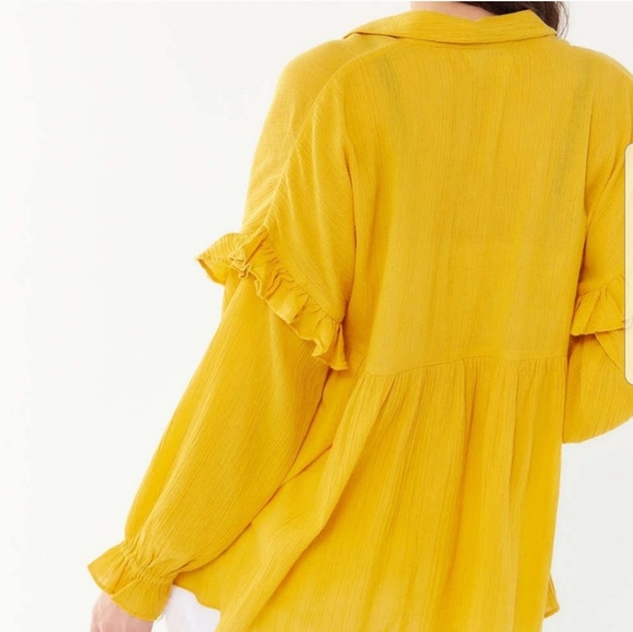 UO Boho Babydoll Yellow Tie Front Top - Picture 3 of 8